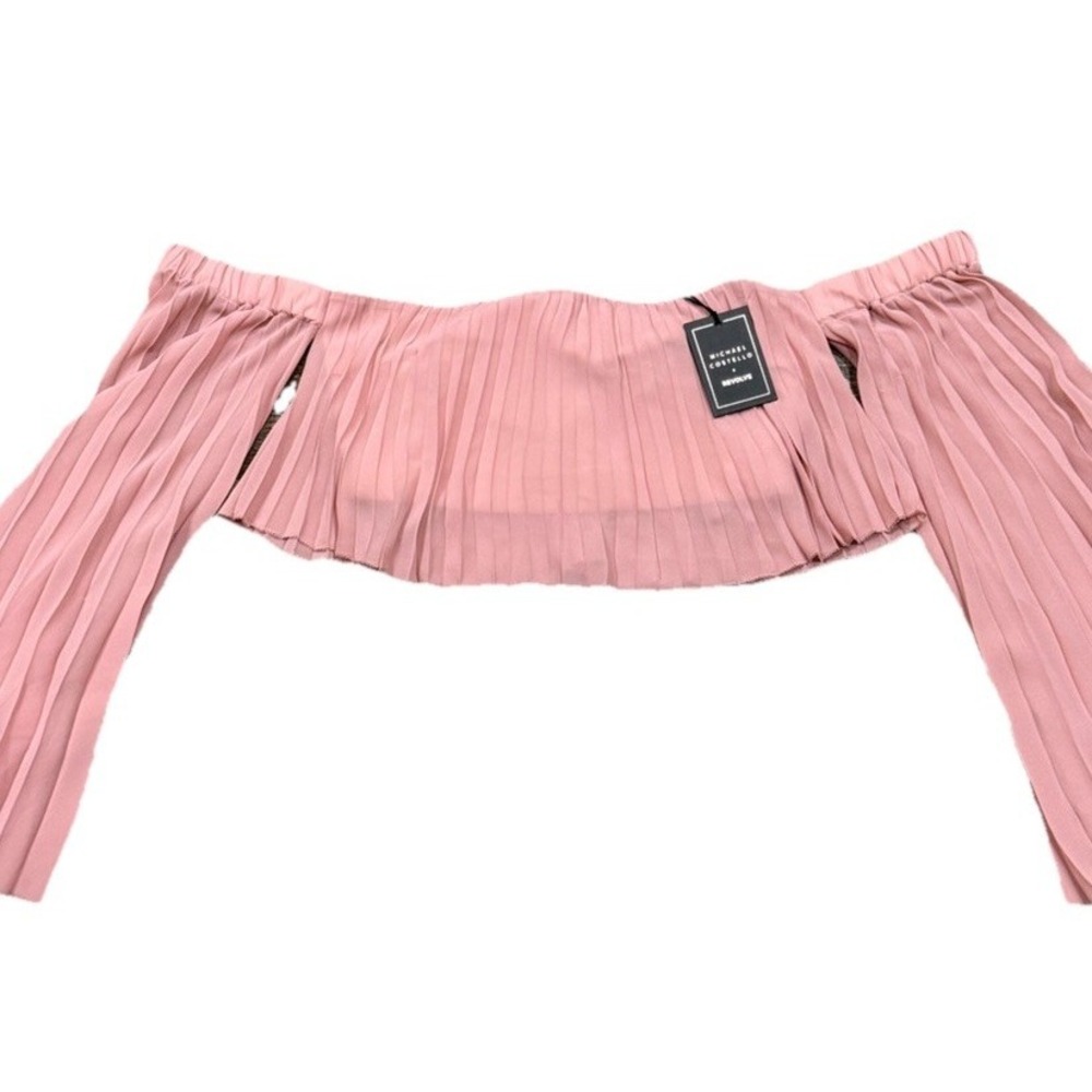 NWT Michael Costello Revolve Medium Marcella Pink Off-Shoulder Pleated Crop Top